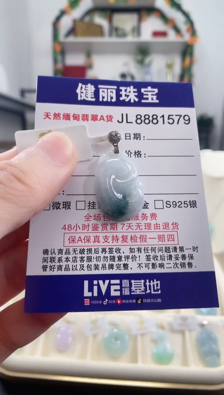 翡翠银S925镶嵌颈饰天然缅甸翡翠 如意(一物一证) +银链