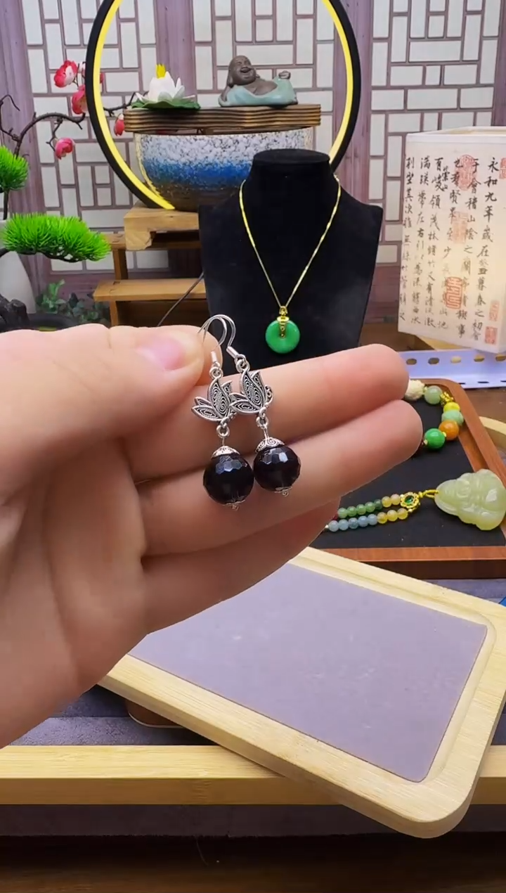 紫晶耳饰银S925镶嵌E12      