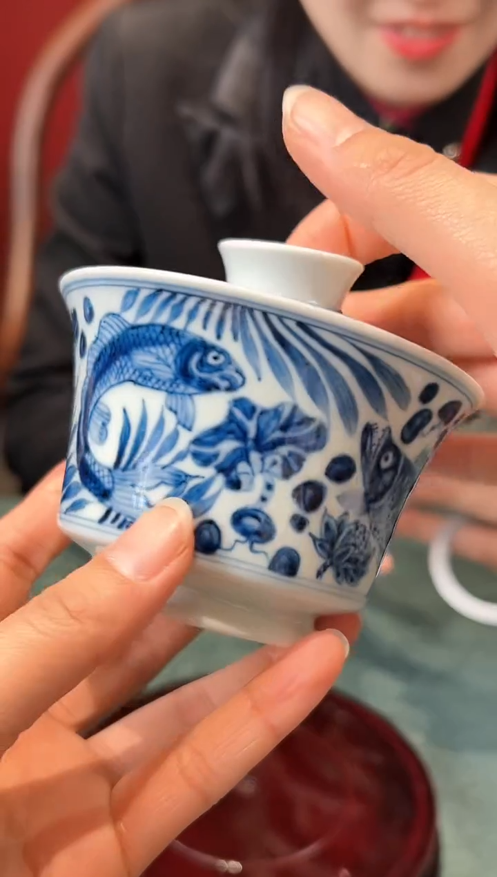 【闪购商品】盖碗常年展鱼藻纹马蹄盖碗