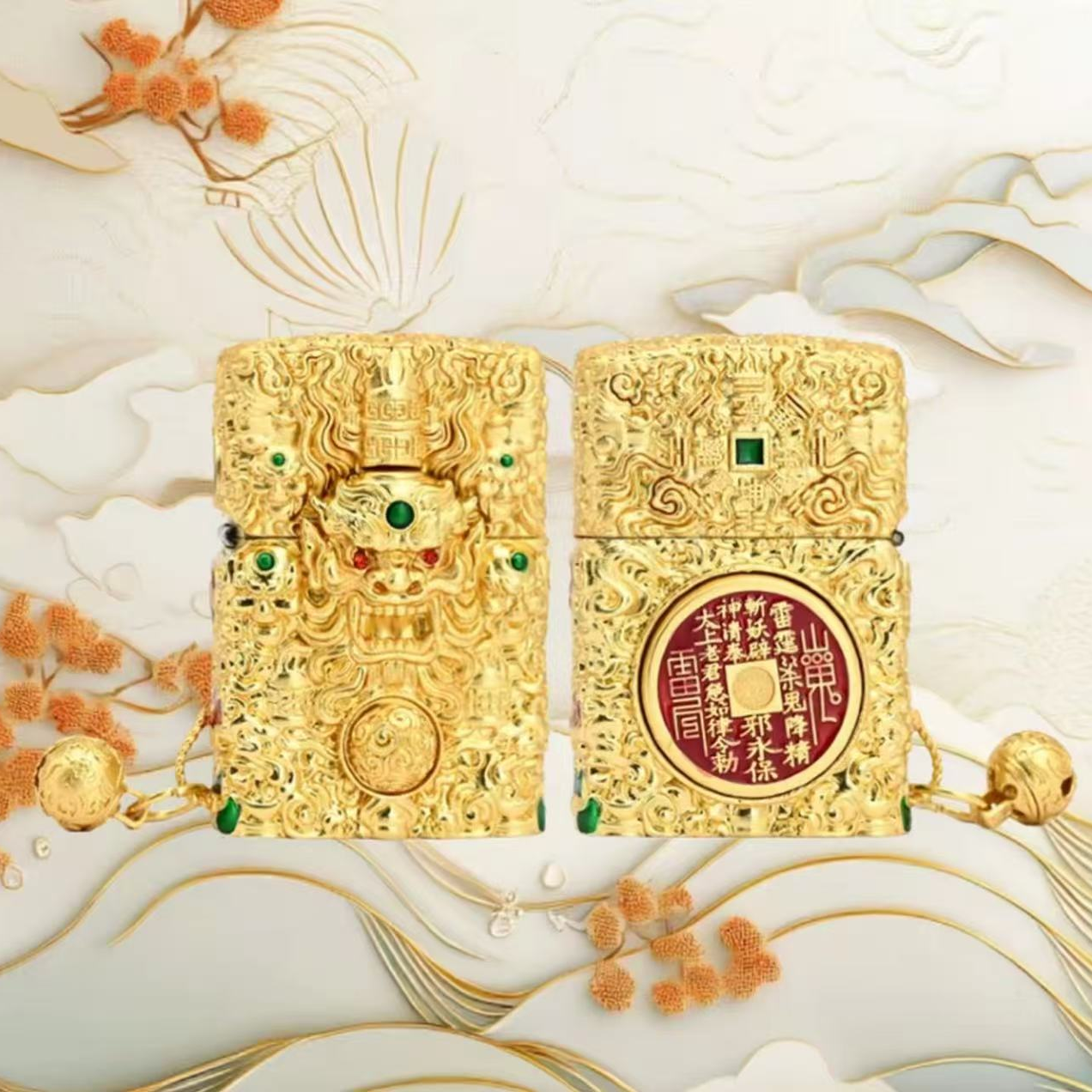 山鬼花钱 金造型套甲重甲打火机金色款式