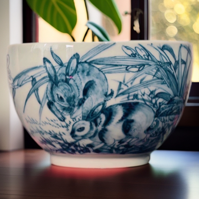 景德镇器具瓷业手工手绘福兔主人杯