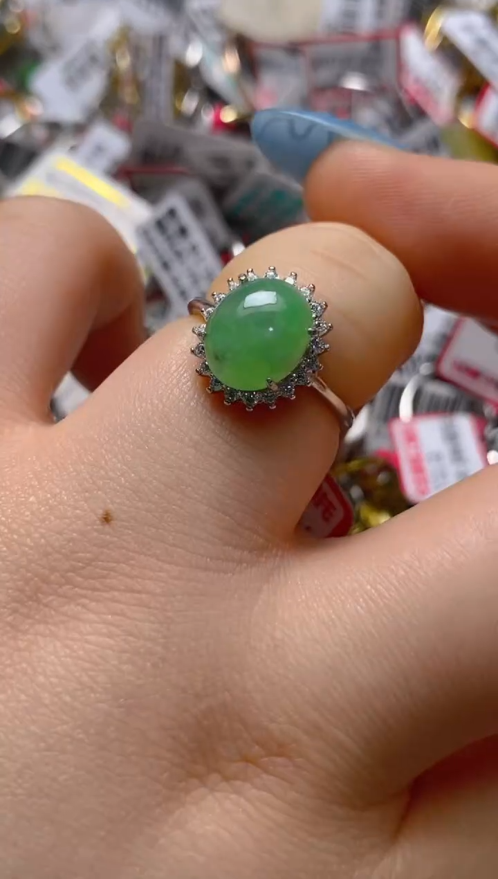 银S925镶嵌戒指翡翠百内无证书