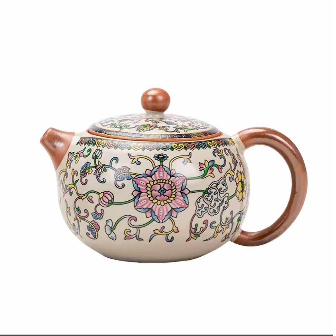 G3441-缠枝莲繁花黄汝茶壶