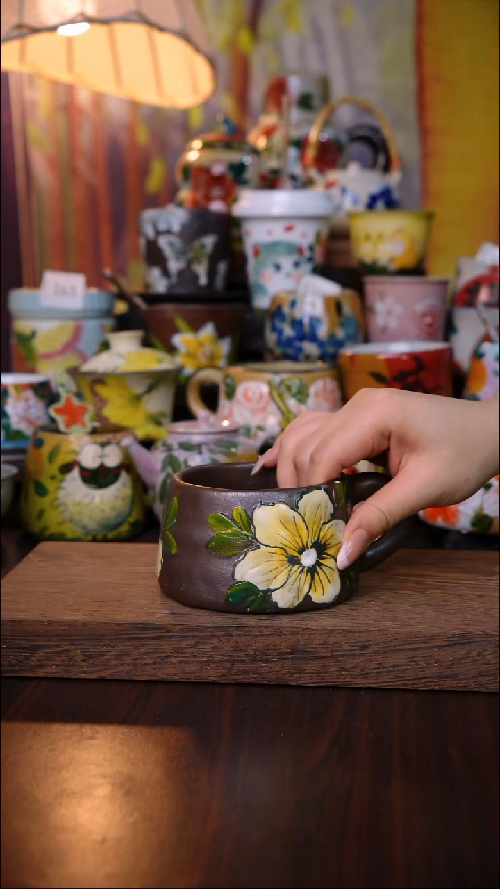 杯子陶泥垚手作 景德镇手工手绘陶瓷器物