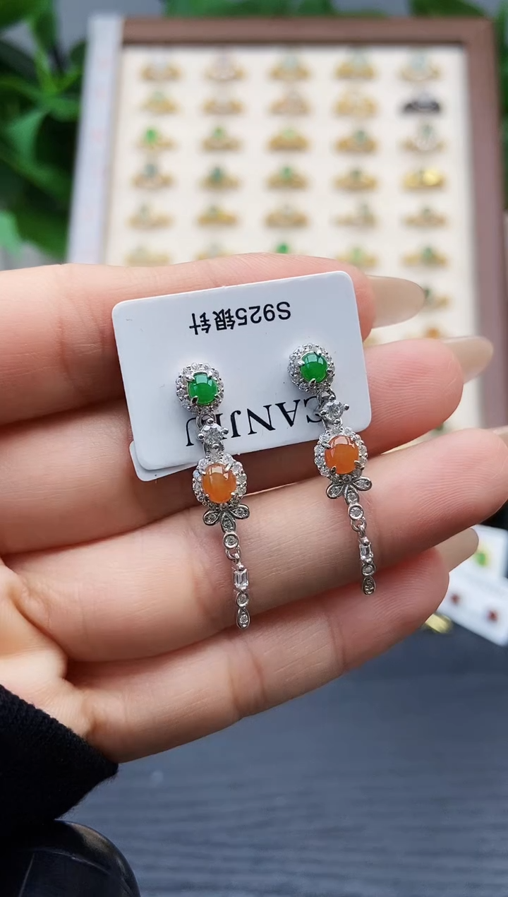 银S925镶嵌翡翠耳饰12