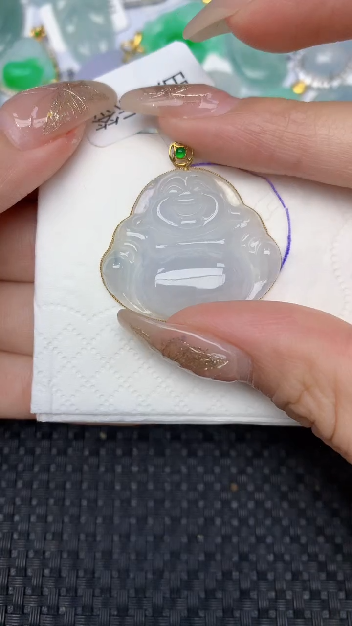 颈饰18K金镶嵌翡翠天然缅甸翡翠a货百元以上9元证书费自理