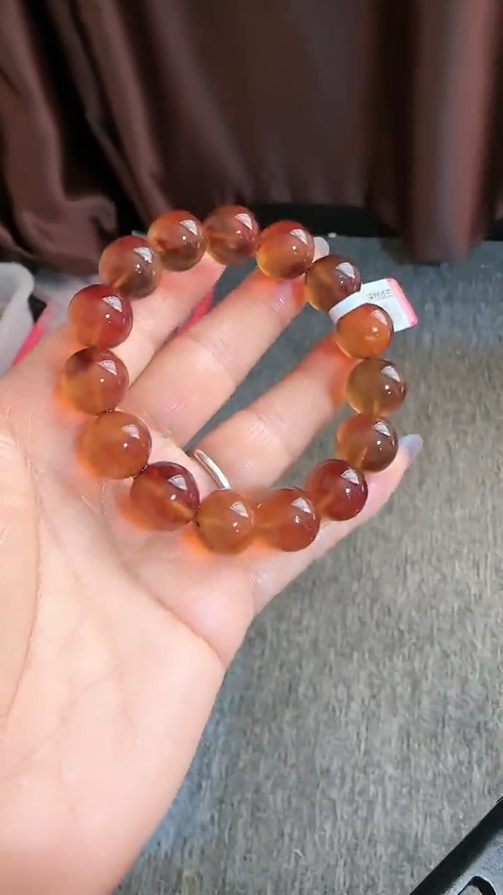 【闪购商品】琥珀手链未镶嵌规格14血紫红蜜手串#44
