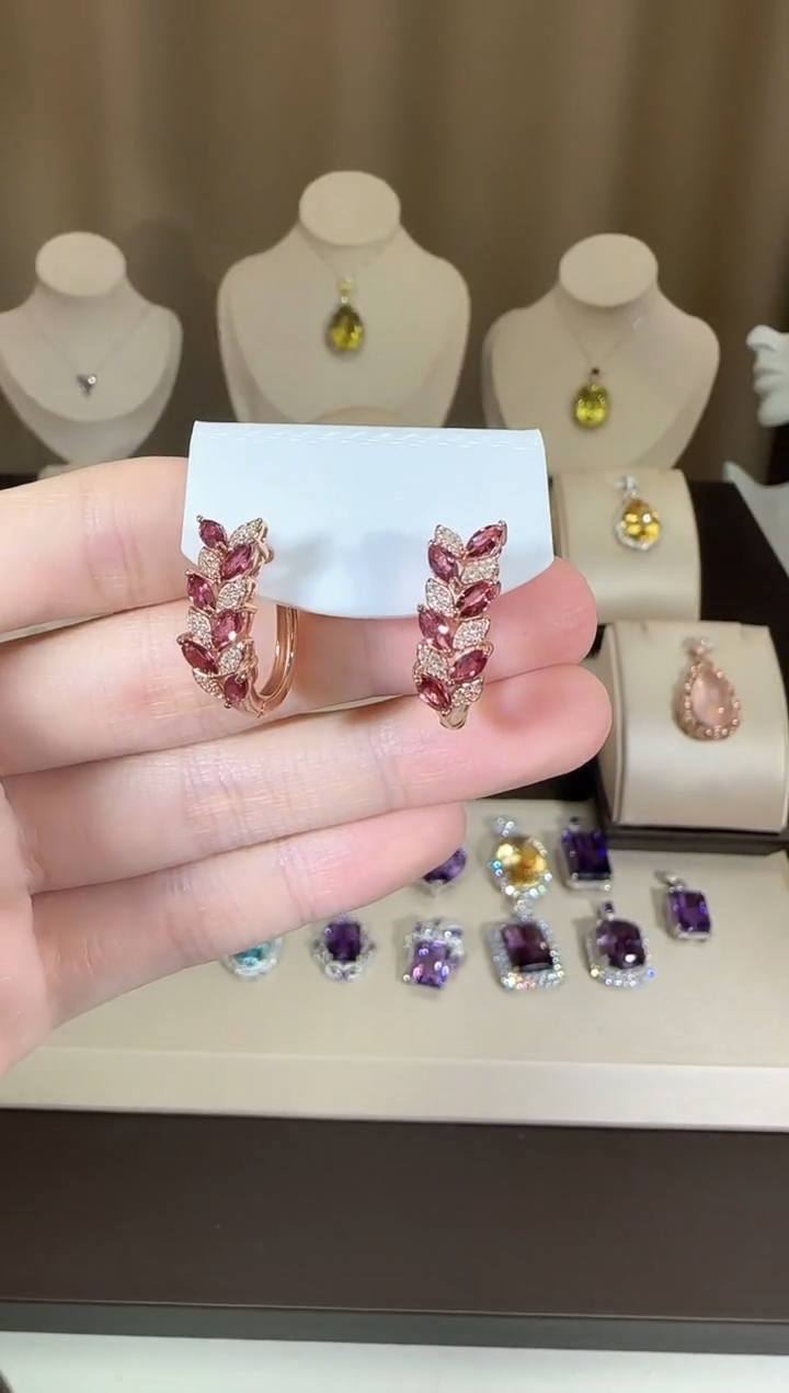 【闪购商品】石榴石耳饰银S925镶嵌耳扣款