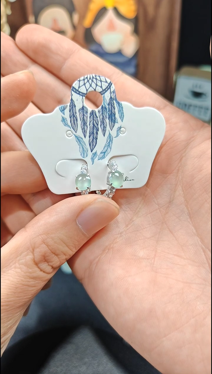 银S925镶嵌翡翠耳饰翡翠耳饰S925银镶嵌