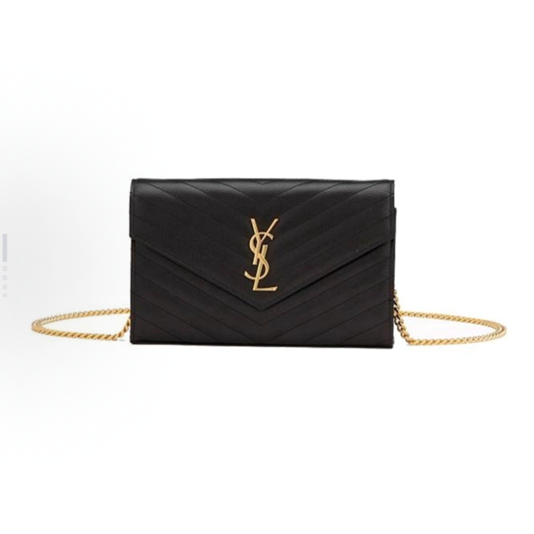 95新 YSL/圣罗兰 新款黑金鱼子酱中号信封/单肩时尚女士包