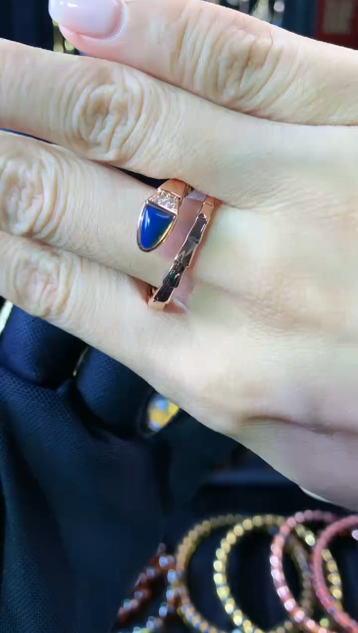 【闪购商品】琥珀珠宝奇石银S925镶嵌多米尼加蛇年限量戒指