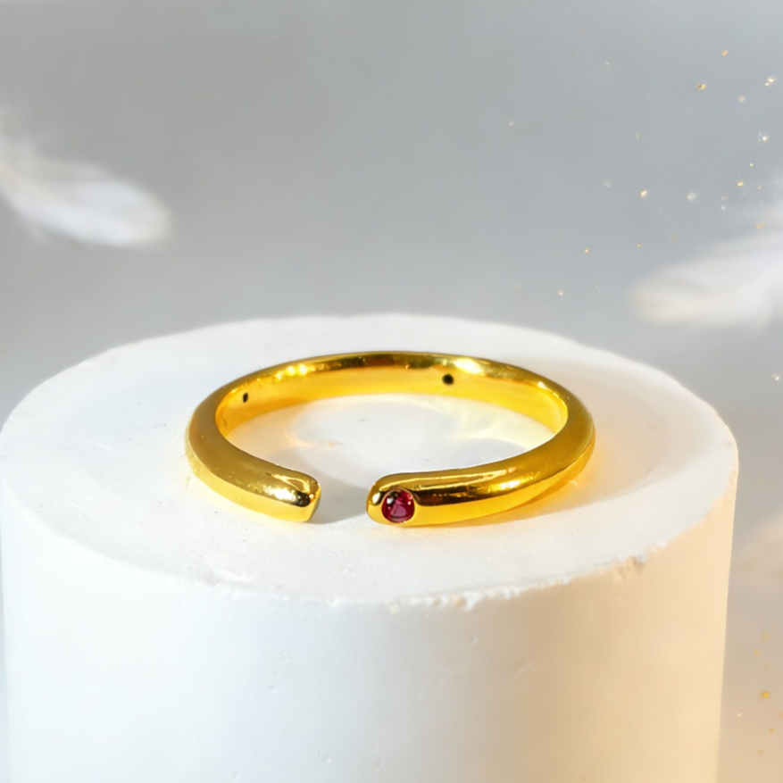  【婷婷专享】足金999  红宝简单爱戒指 6D硬金工艺     元旦特惠