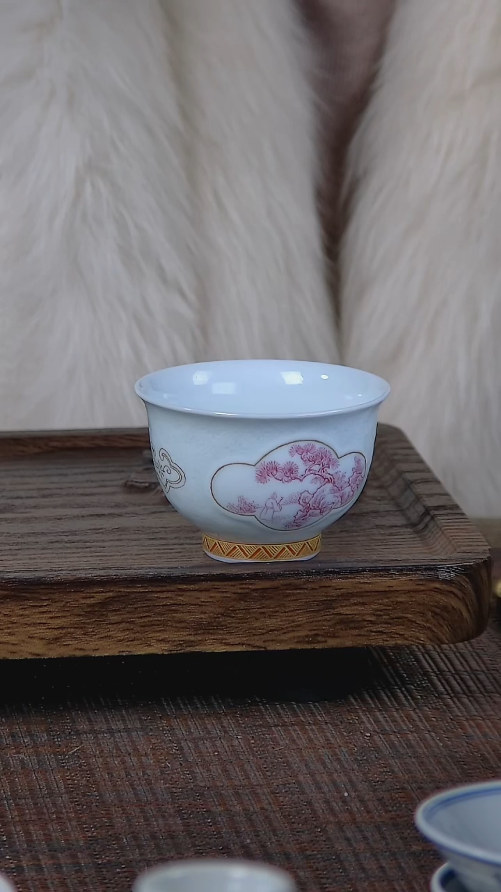 【闪购商品】折葵非器手工手绘胭脂红开窗炉式杯