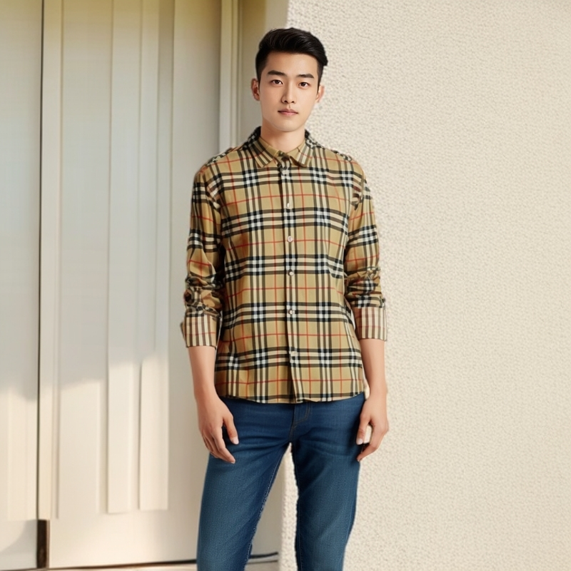 99新 BURBERRY/博柏利 /衬衫/加厚格纹翻领衬衫/XXL码/0001579