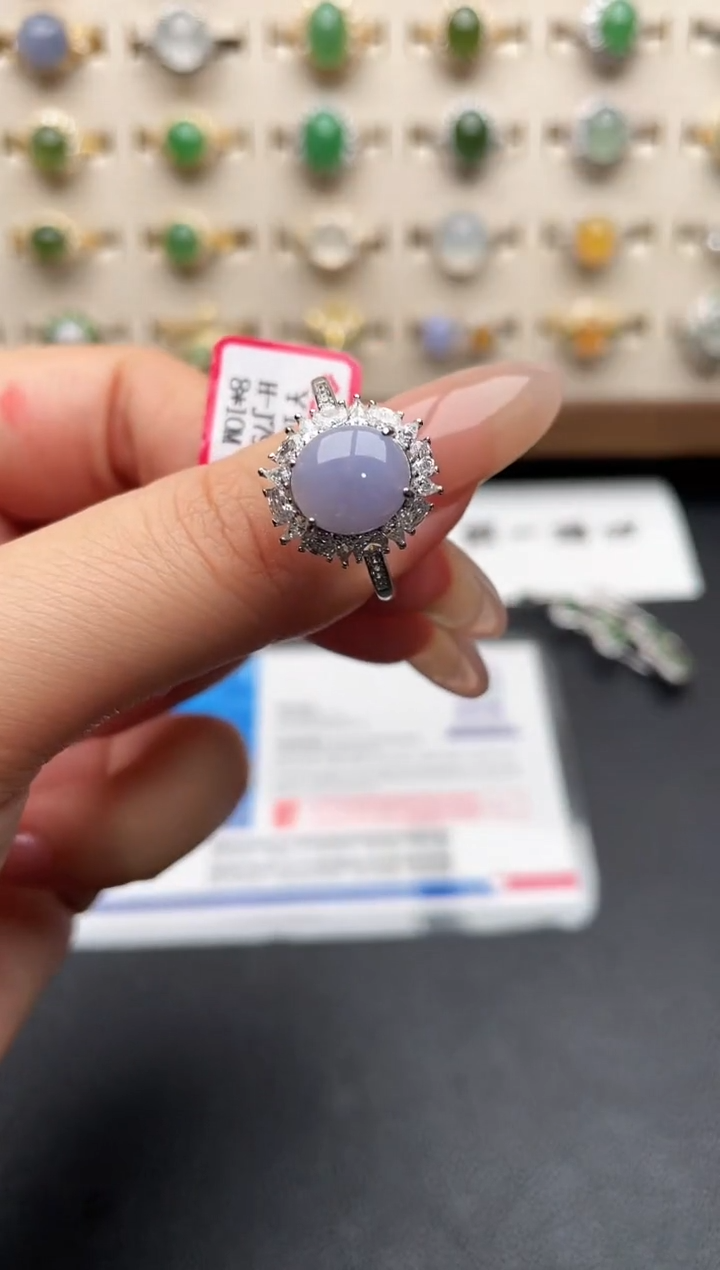 银S925镶嵌戒指翡翠一物一证一礼盒