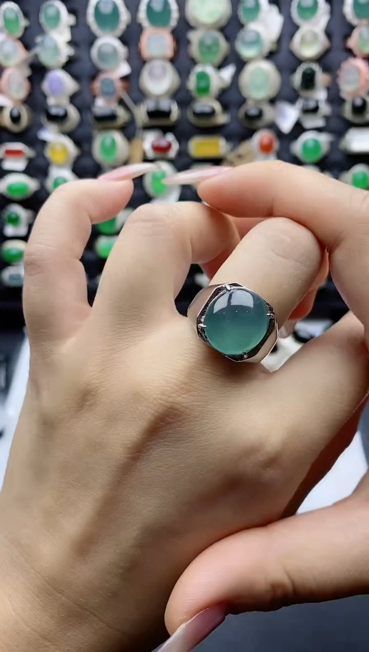 【闪购商品】翡翠戒指银S925镶嵌天然翡翠男戒