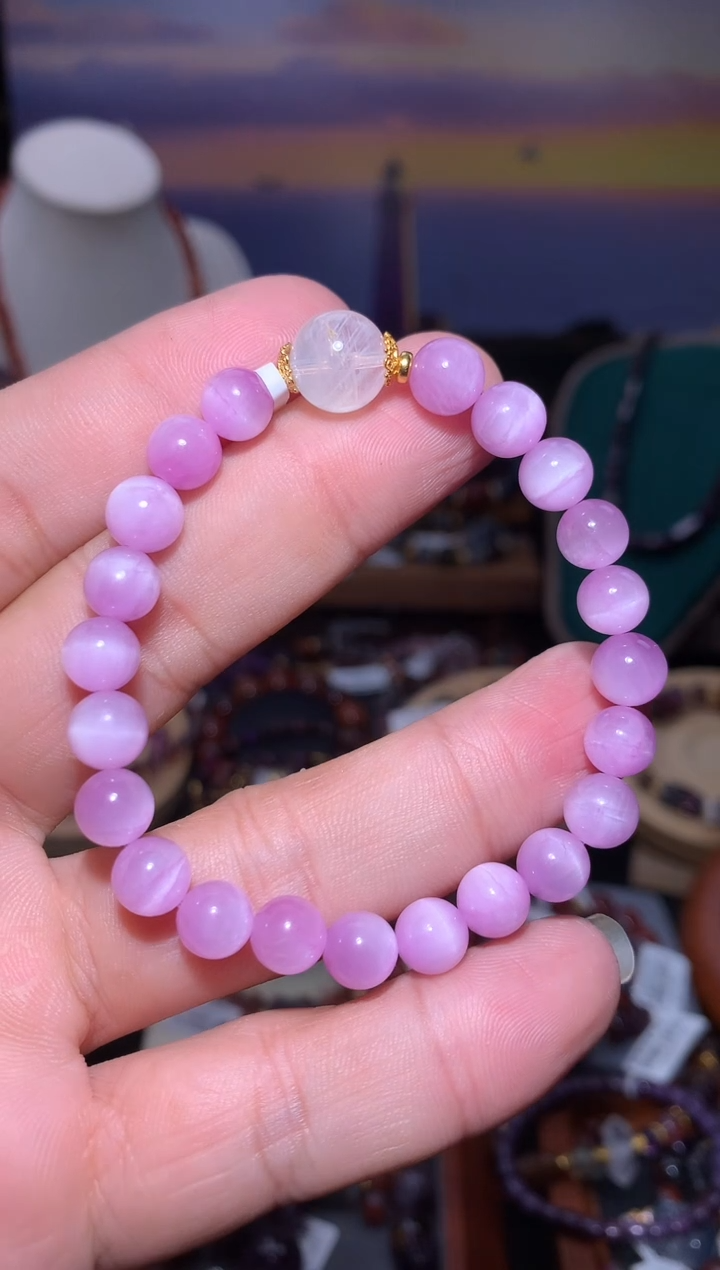 未镶嵌锂辉石手串紫锂辉圆珠猫眼手串