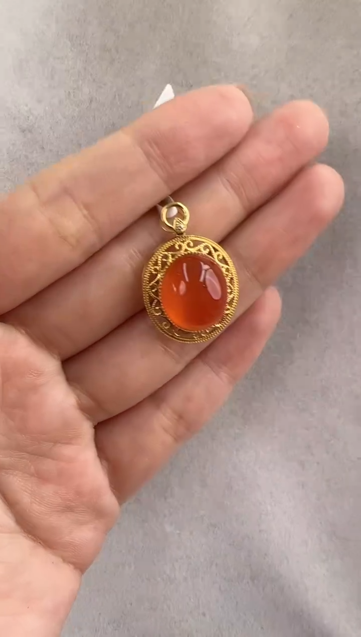 【闪购商品】南红玛瑙吊坠18K金镶嵌10129093-吊坠