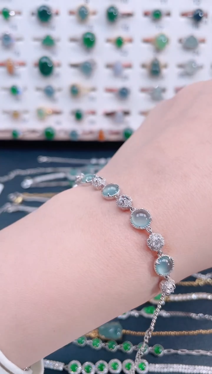 银S925镶嵌手链翡翠天然翡翠