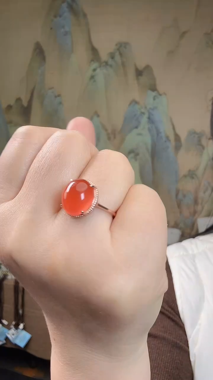 银S925镶嵌戒指南红玛瑙.