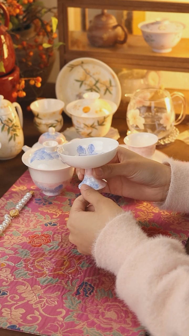 青己-玉泥-雍容牡丹-暮念高足茶杯