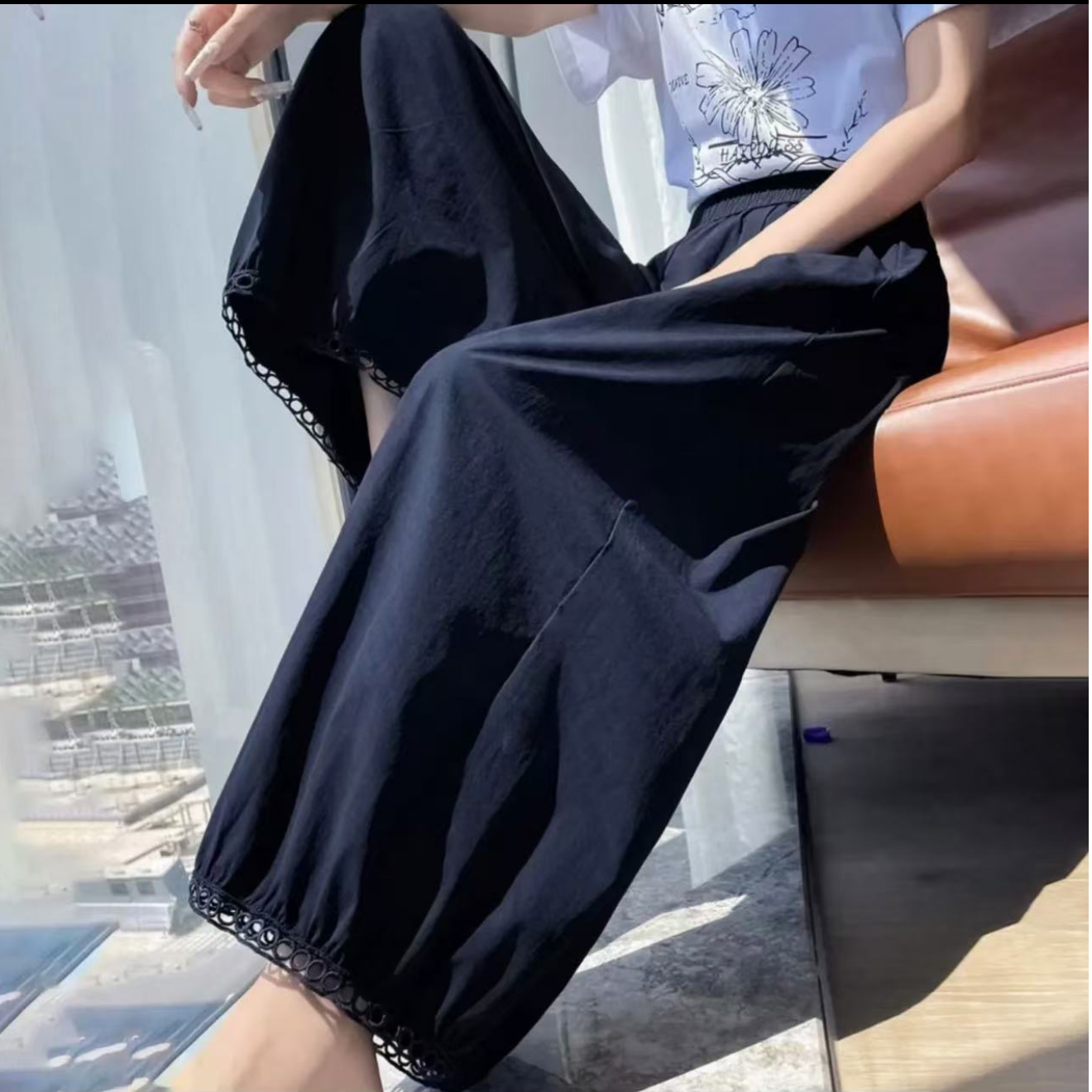 【8815】2025新款夏季薄花苞裤女款百搭时尚宽松显瘦休闲裤垂感九分