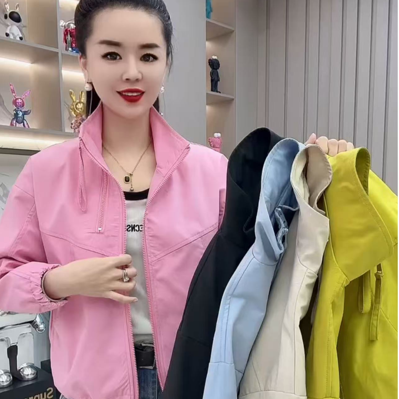 秋季爆款立领拉链糖果色冲锋衣短外套