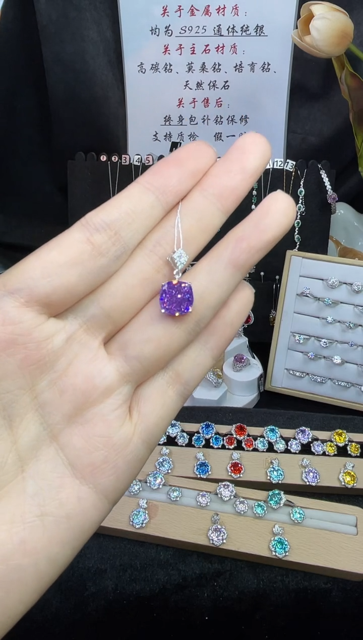 合成立方氧化锆925银编号F0236 吊坠紫色 高碳钻