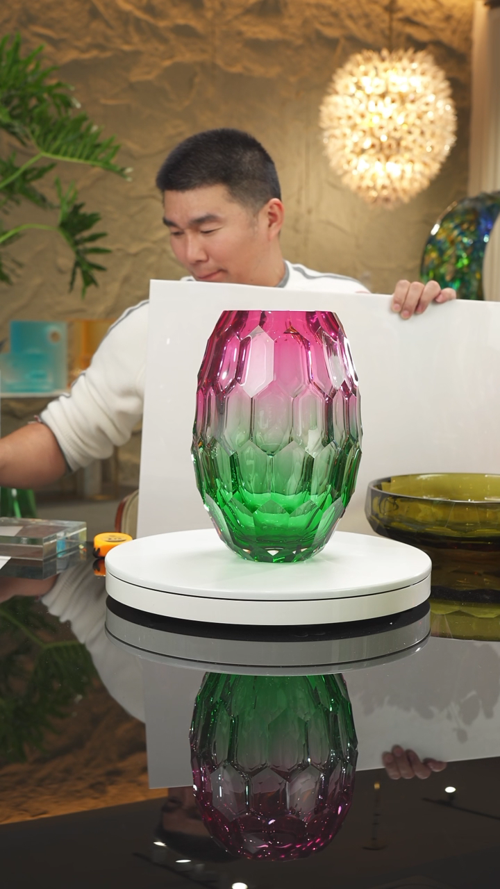 【闪购商品】摆件福利金红绿凹切面花瓶