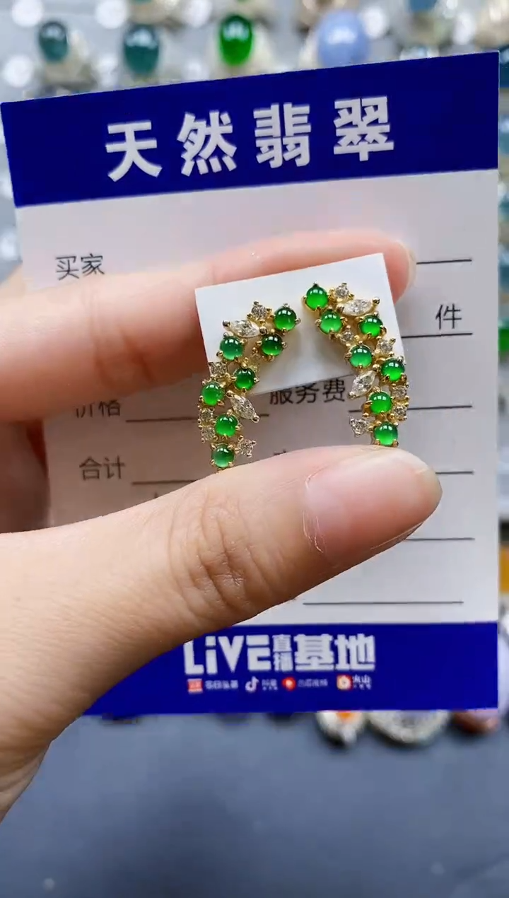 翡翠银S925镶嵌耳饰0610