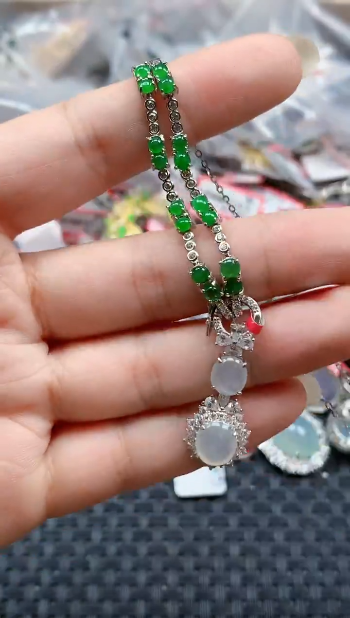 银S925镶嵌戒指翡翠天然A货缅甸翡翠