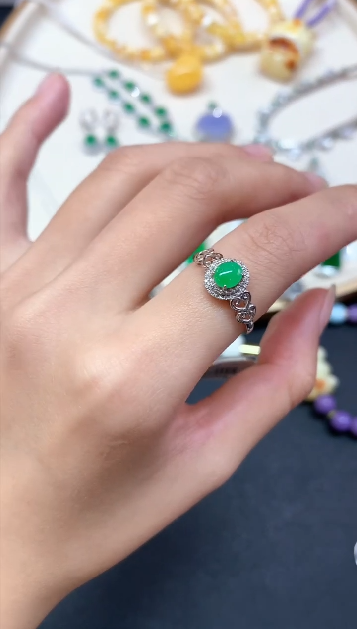 【闪购商品】翡翠戒指18K金镶嵌戒指A346|2980