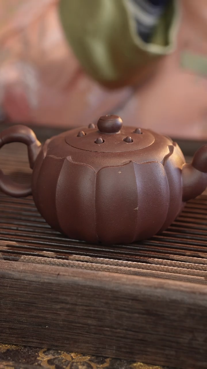 茶壶紫砂莲藕 蓝莲花 半手工 350cc