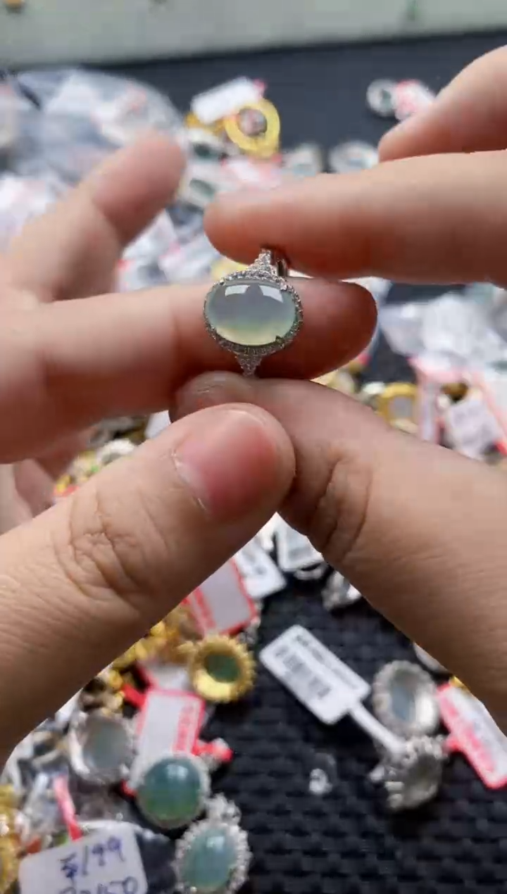 翡翠戒指银S925镶嵌99999---9