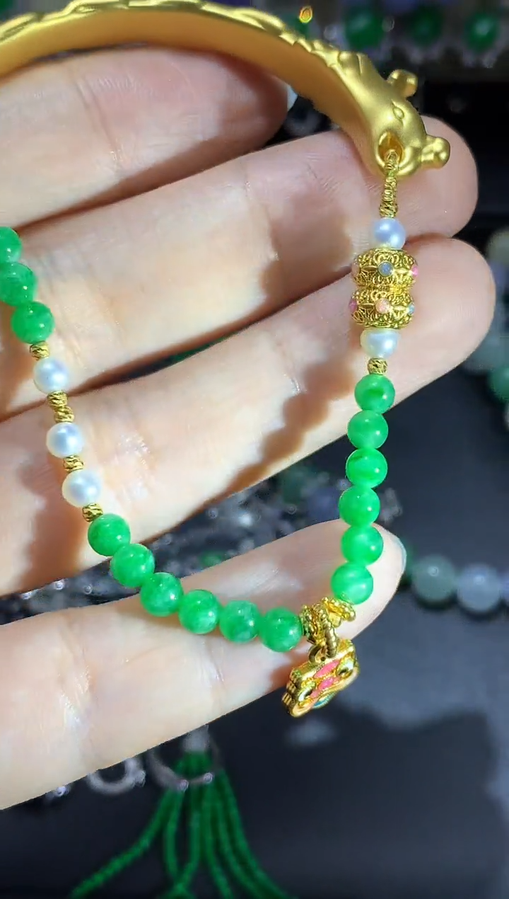 足金镶嵌手链翡翠588-中国好珍宝