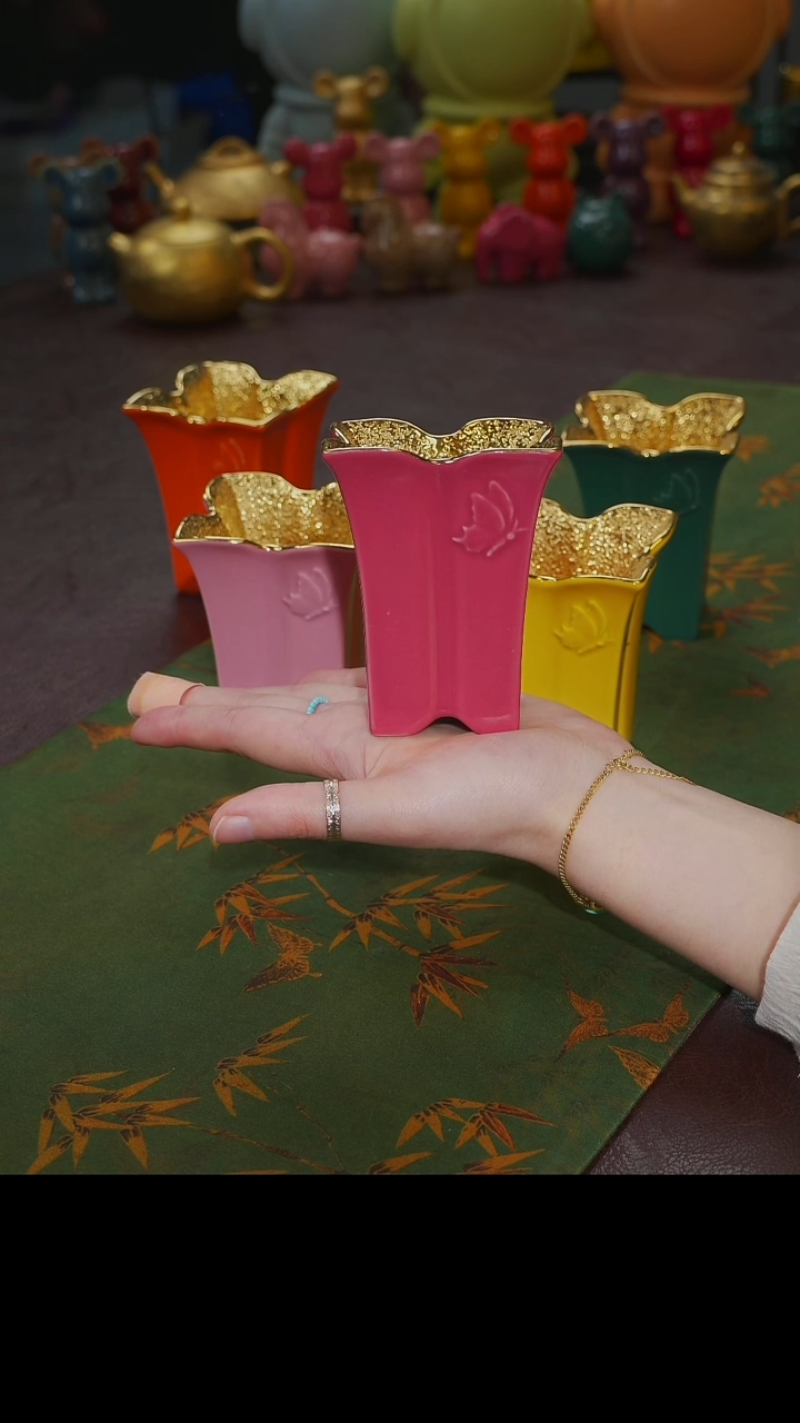 杯【宜景窑冰梅粉鎏金系列】空谷幽兰