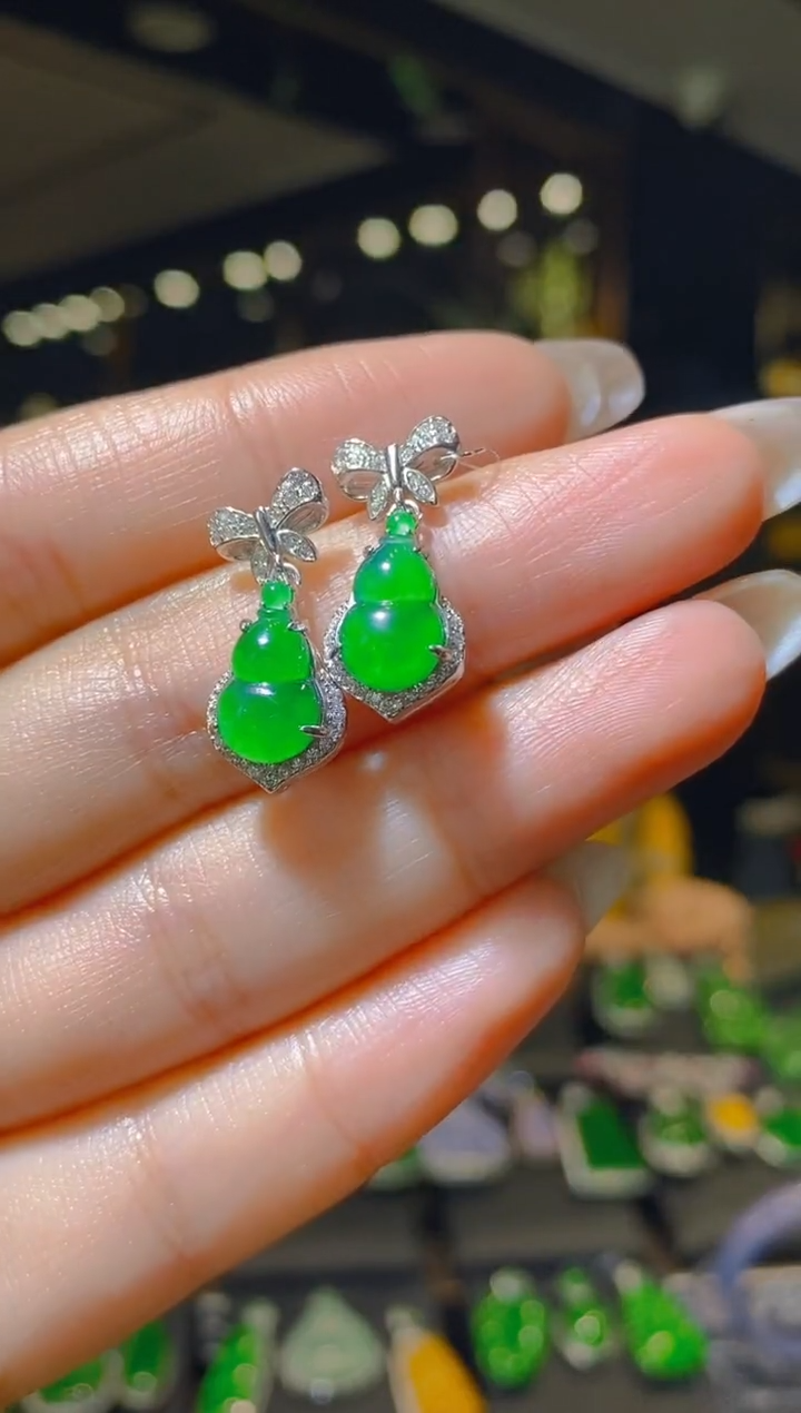 【闪购商品】翡翠耳饰银S925镶嵌068（多样性发货）