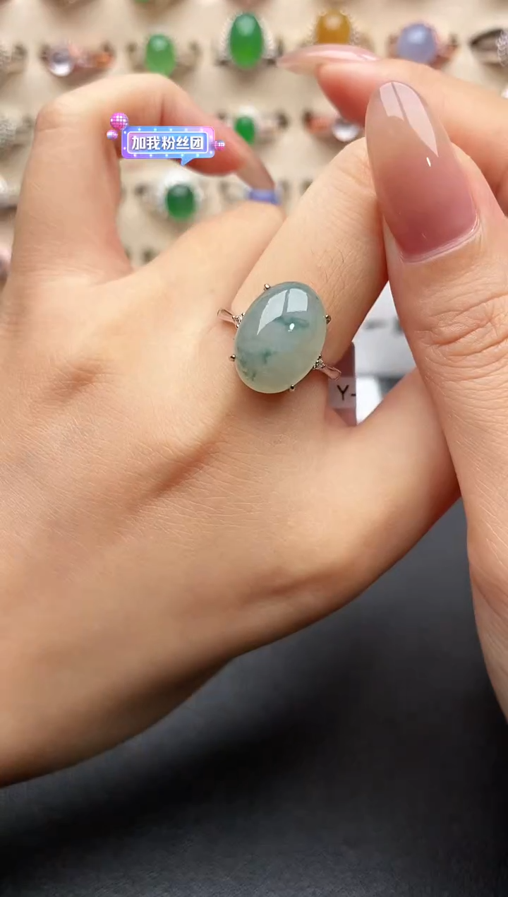 银S925镶嵌戒指翡翠一物一证一礼盒