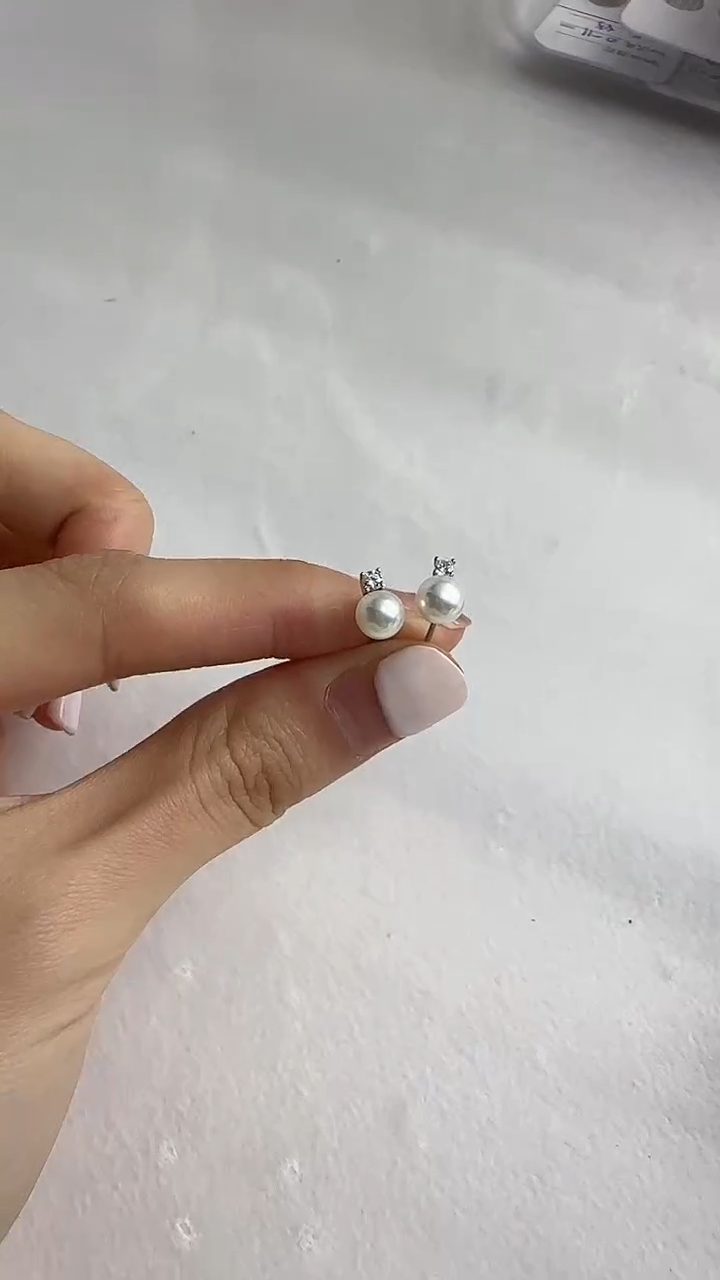 银S925镶嵌耳钉淡水珍珠2号 5-6mm淡水强光戴妃珍珠耳钉（银）