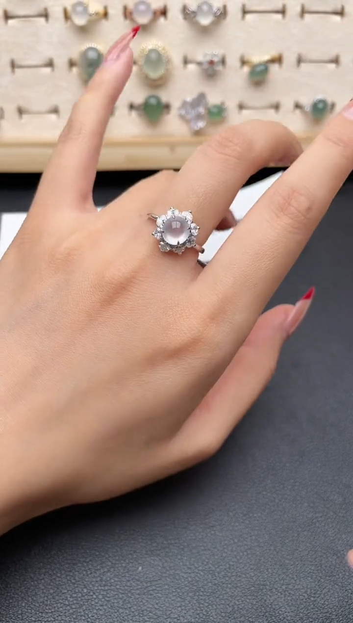 【闪购商品】翡翠戒指银S925镶嵌一物一证一礼盒