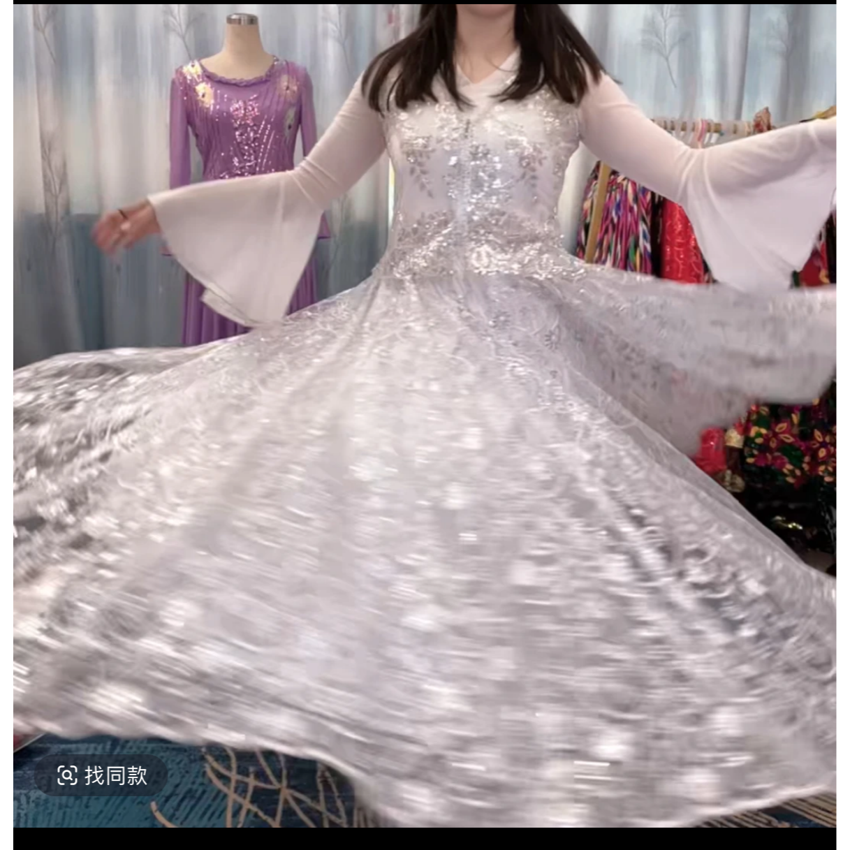 【紫霞仙子】新疆民族风欧根纱刺绣舞蹈大摆裙/重工满铺刺绣半身裙