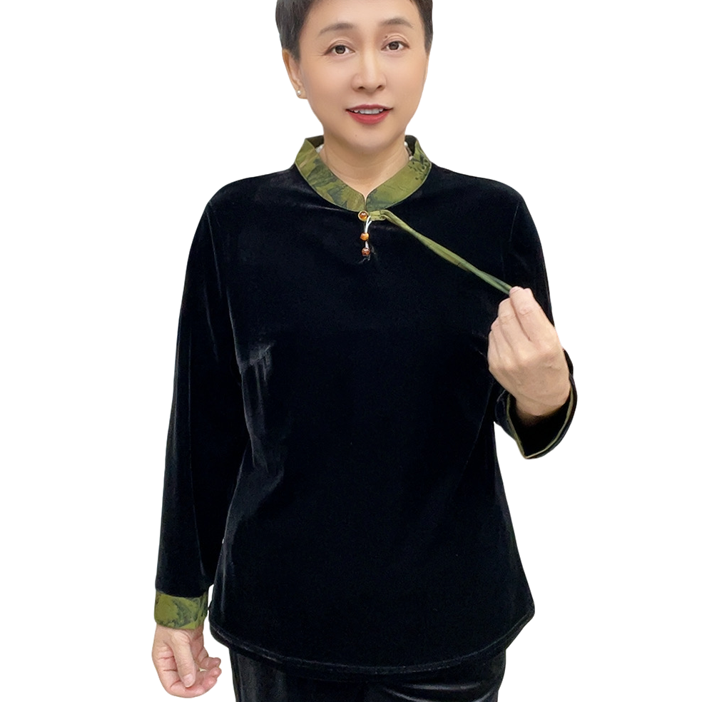 新款中老年妈妈装秋冬时尚立领长袖丝绒小衫60-70岁高档喜婆婆装