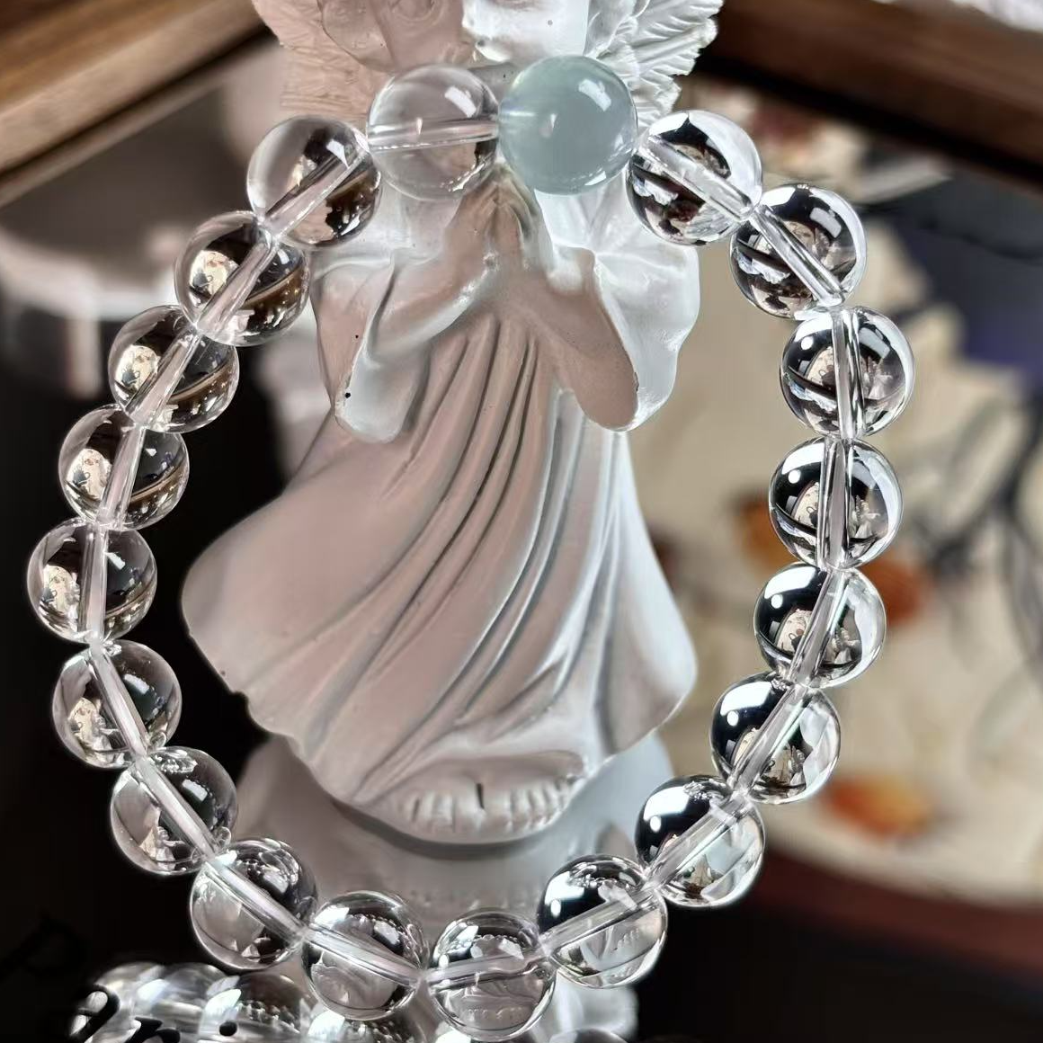 露丝同款双A纯净体天然白水晶+海蓝宝简约时尚手串