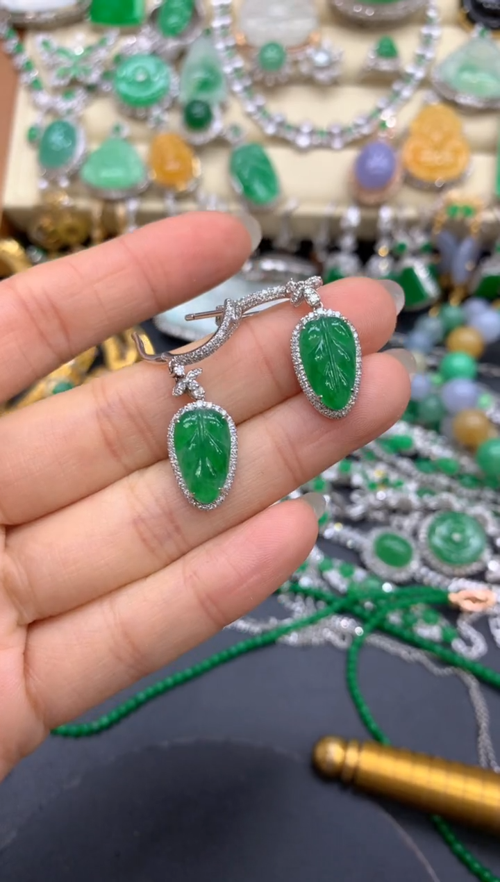 【闪购商品】翡翠耳饰18K金镶嵌456-中国好珍宝