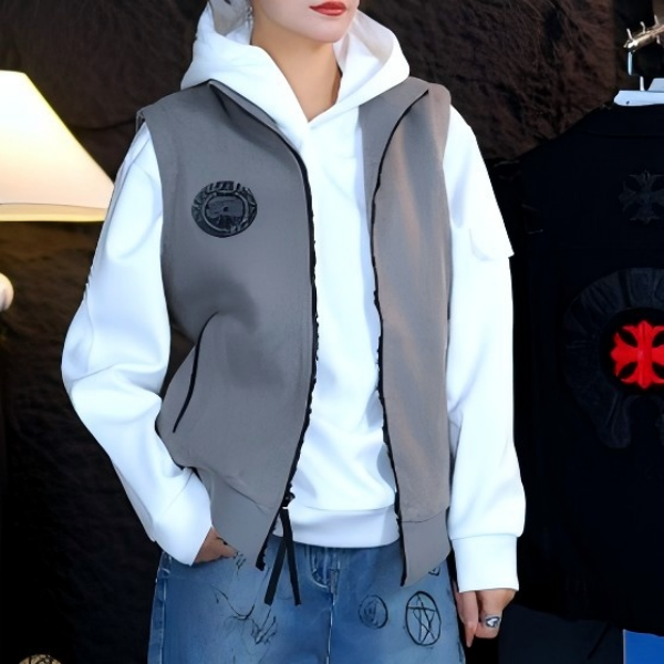 【大美专属】鹅灰色拼接马甲外套男 HSW253147