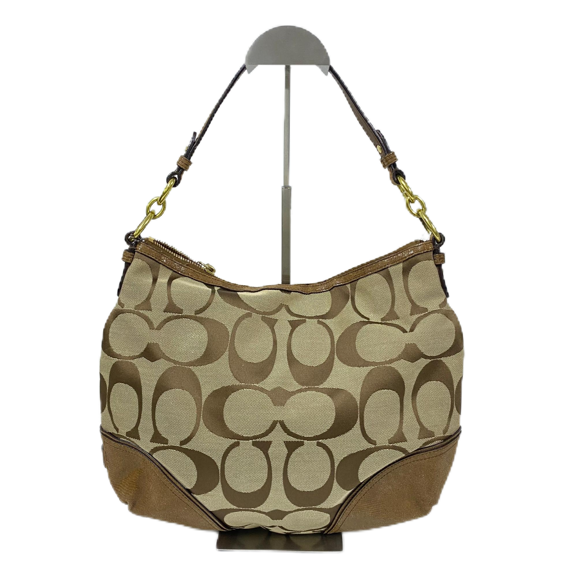 95新 COACH/蔻驰 经典老花帆布拼皮单肩腋下包  MM-80562