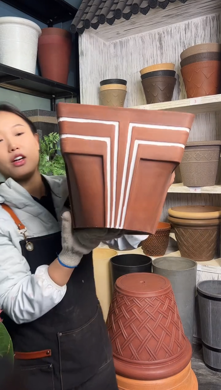 30.5*25.4/10FG30/陶土色方口线条强体花盆