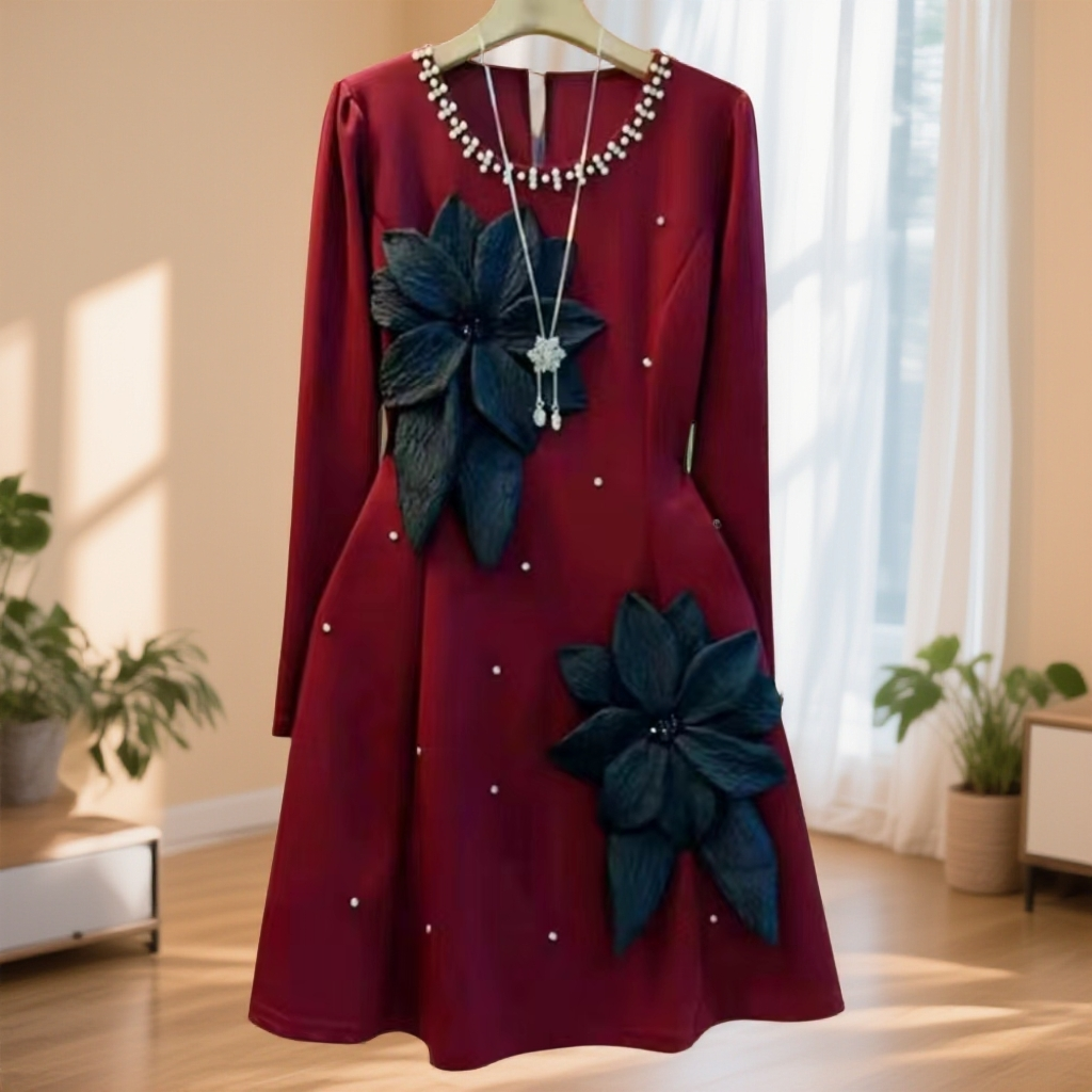 2025秋季新款重工花朵轻奢气质连衣裙888*