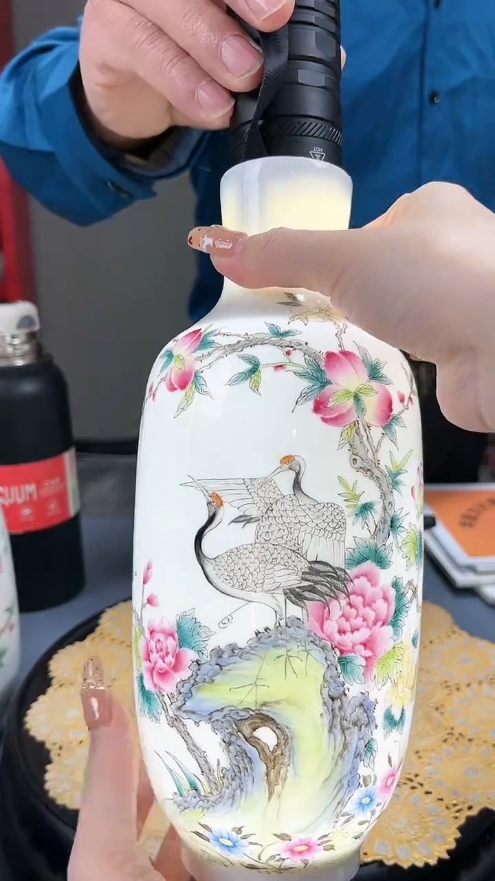 【闪购商品】官窑瓷画院914官窑瓷画院寿桃仙鹤赏瓶