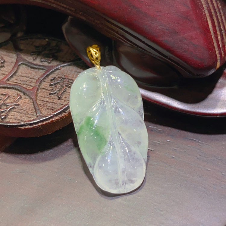 【专属】18K黄冰种飘花叶子 YDA00164多样性发其一